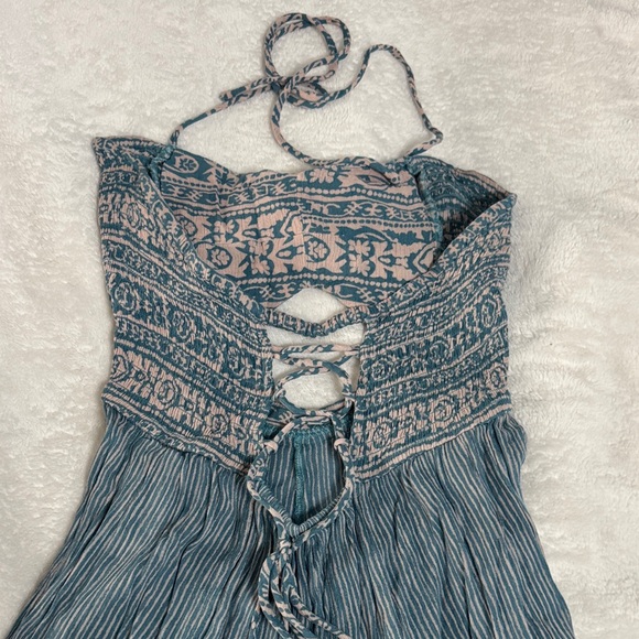 Free People Teal-Blue Printed Halter Wide-Leg Jumpsuit - Picture 4 of 5